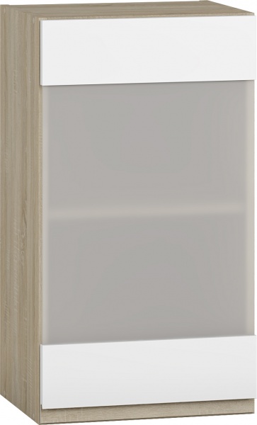 Шафа верхня з вітриною МС Джетта 40х72х31,7 см, білий діамант/дуб сонома Грейд