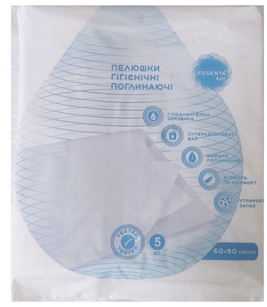 Пеленки одноразовые Essenta+ Ligth 5 шт. 60х90 см белый 