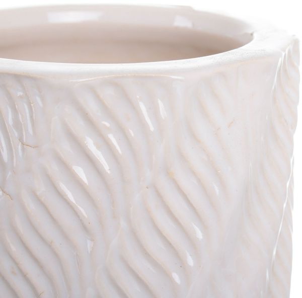 Горщик Viet Thanh Ceramic з блюдцем циліндр хвиля 12х15 см VT.10967-3 круглий білий 