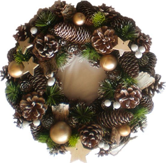 Вінок новорічний з шишками, ягідками та зірочками d360 мм 180046-2 