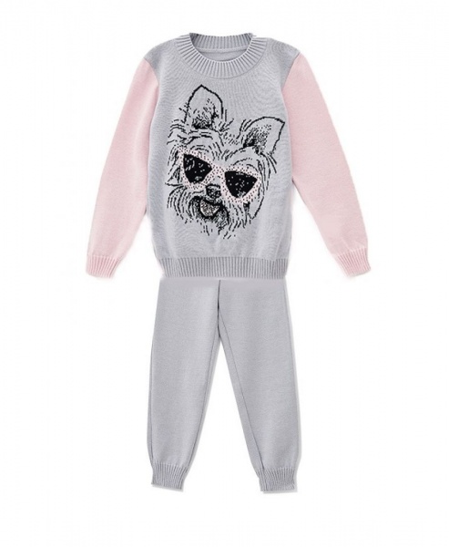 Костюм детский ART KNIT Йорк р.140 серый с розовым 