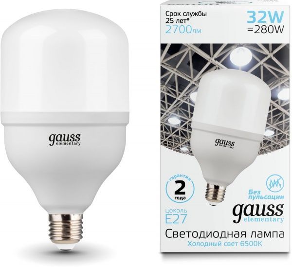 Лампа светодиодная Gauss Elementary 32 Вт T100 матовая E27 220 В 6500 К 