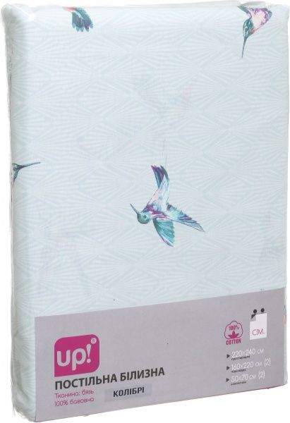 Комплект постельного белья Колибри семейный белый с мятным UP! (Underprice) 