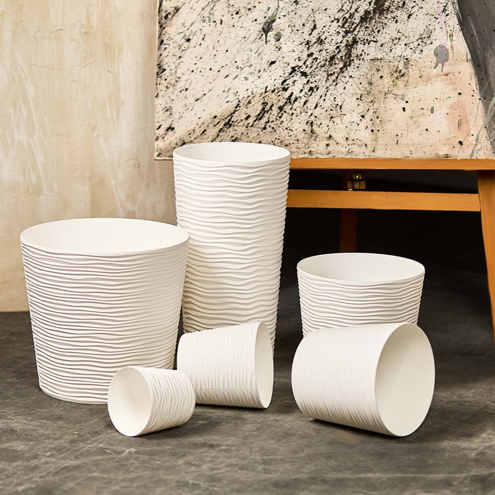 Вазон пластик Ф'южн зі вставкою низький d12х11 см круглий білий 0,6 л Алеана