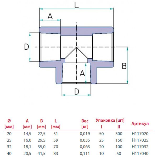 Трійник Hi-Therm 40x40x40 мм