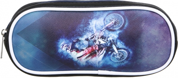 Пенал школьный Мотоцикл серый с рисунком