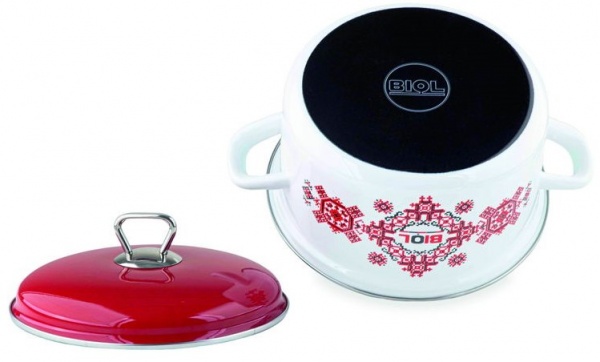 Кастрюля с крышкой эмалированная Вышиванка красно-черная 3,1 л CE20V2 Biol