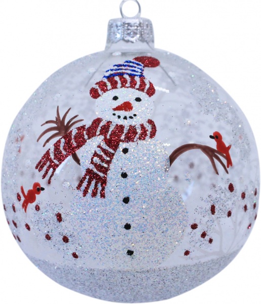 Подарункова куля Юріта d 100 мм Сніговик 100361М прозорий