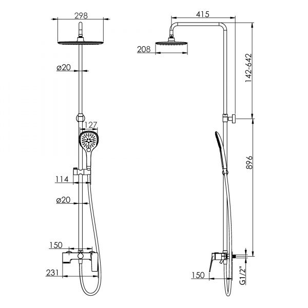 Душова система Imprese BILA DESNE T-10302SQ зі змішувачем хром