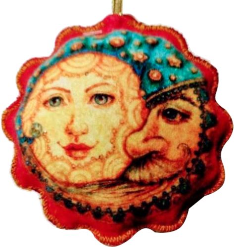 Подвеска фетровая Солнце и месяц оранжевая 9 см