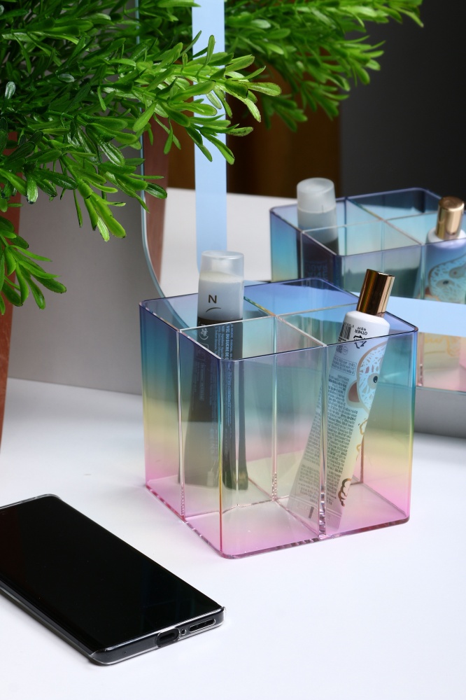 Органайзер для косметики 4 секции Rainbow 11.5x11.5x10.8 см разноцветный