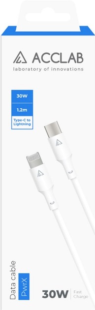 Кабель Acclab PwrX 30W Type-C to Lightning 1,2 м білий (1283126559556)