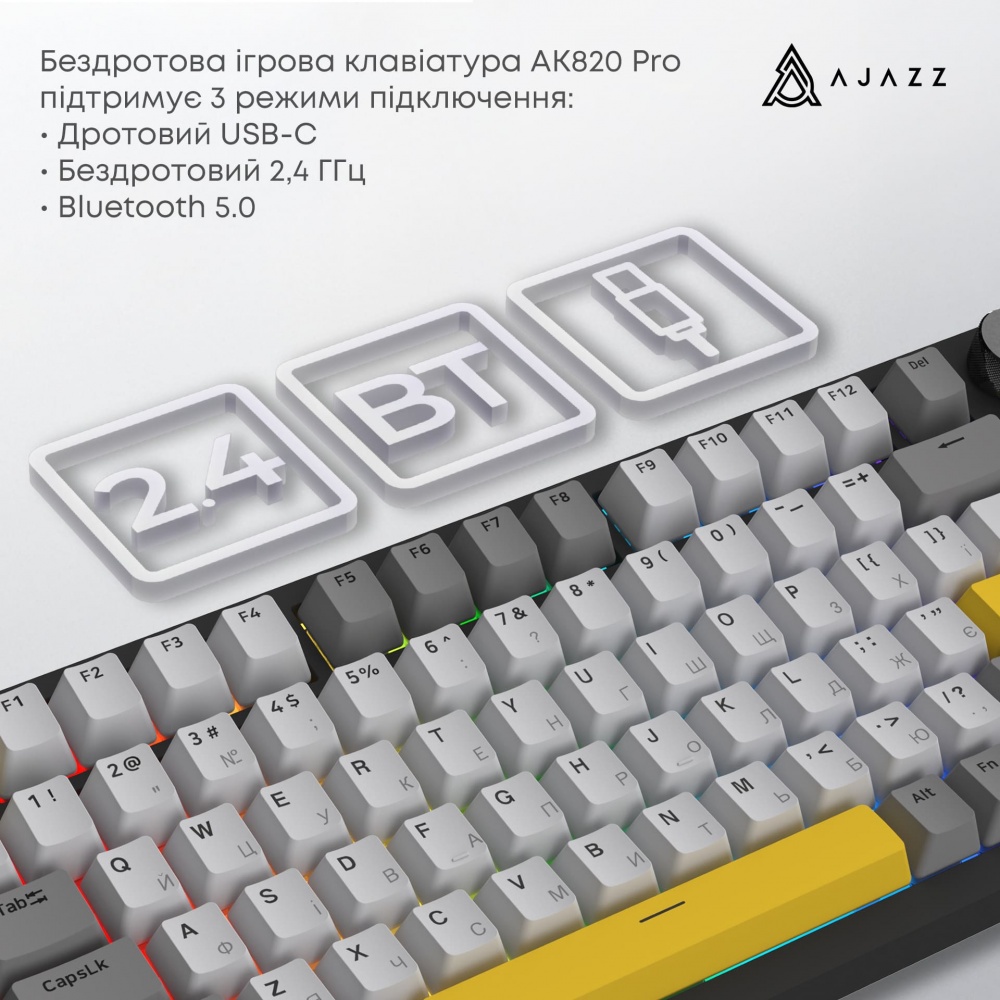 Клавиатура беспроводная Ajazz AK820 Pro Flying Fish Switch (AK820PRO-FF-BGY) black