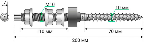 Винт-шуруп для солнечных панелей М10х200 мм DIN6923 нерж. сталь А2 1 шт.