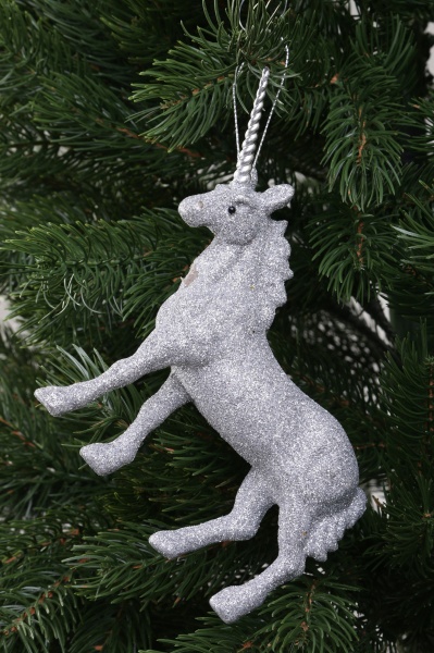 Елочная игрушка Единорог серебряный 17x12x4 см SD22-212 