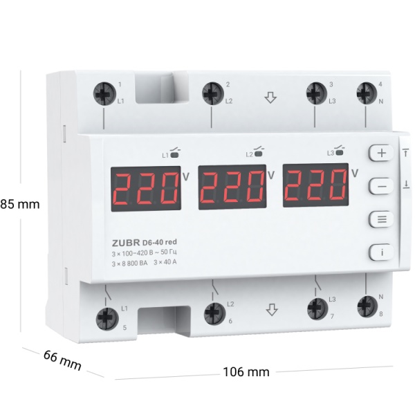 Реле напруги трифазне ZUBR D6-40 red