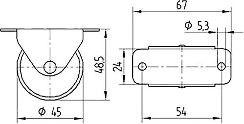 Ролик мебельный неповоротный 2198 UOI 045 P60-67X24 (2 шт.) TENTE
