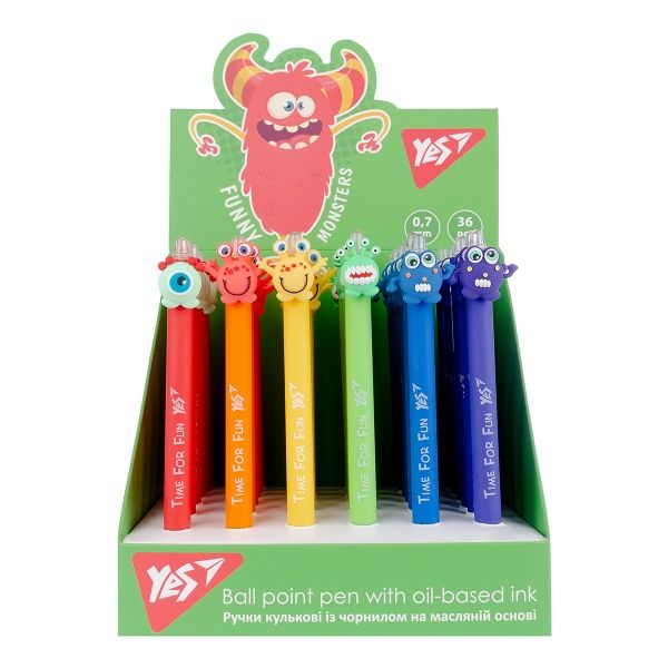Ручка масляная YES Funny monsters 0,7 мм цвет в ассортименте 412006 