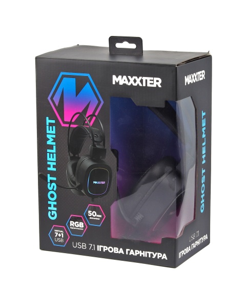 Навушники Maxxter Ghost Helmet black USB 7.1 RGB підсвічування 