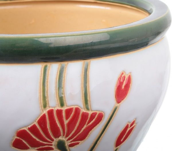 Горшок Viet Thanh Ceramic с блюдцем мак 30х21 см VT.11570-1 круглый белый с красным 