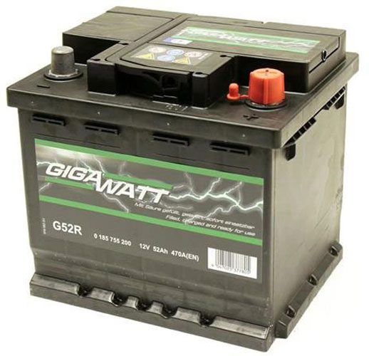 Акумулятор автомобільний GIGAWATT 52Ah 470A 12V «+» праворуч (GW 0185755200)