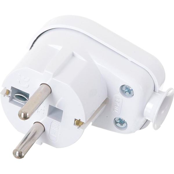 Электровилка угловая E.NEXT Uni-Schuko WT-16U 250В 16А пластик белый