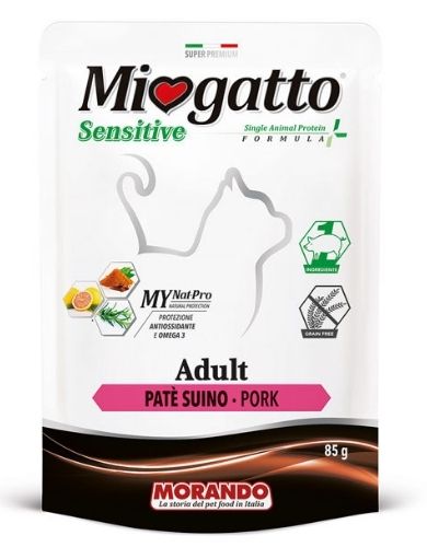 Консерва Morando MioGatto Sensitive монопротеинова беззернова для котов (прошутто) 85 г