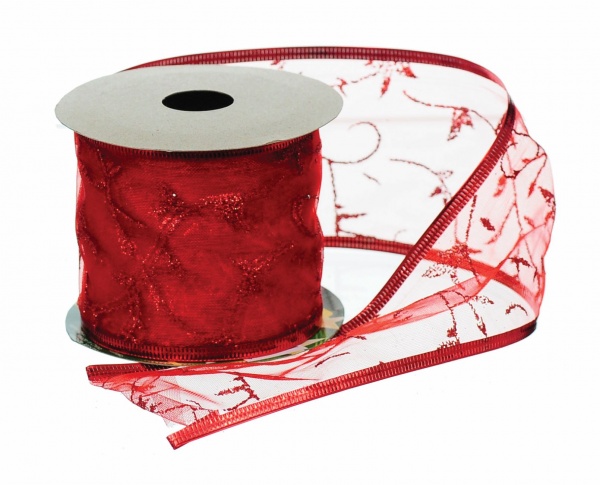 Стрічка декоративна 6,3 см x 2,7 м з червоним візерунком K-379961 