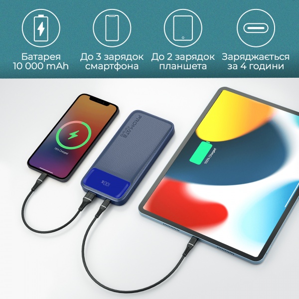 Універсальна мобільна батарея Promate 10000 mAh navy (torq-10.navy) 