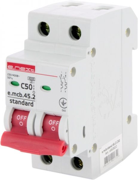 Автоматичний вимикач  E.next e.mcb.stand.45.2.C50, 2р, С50А, 4.5 кА s002022