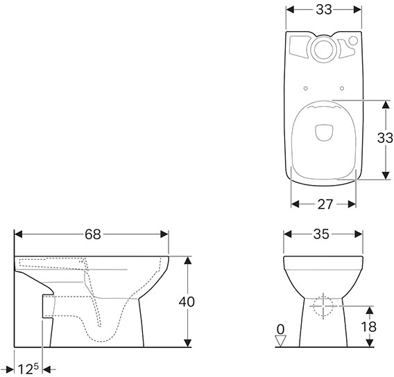 Унитаз-компакт Geberit Selnova Square 500.152.01.1 Rimless без бачка и сидения