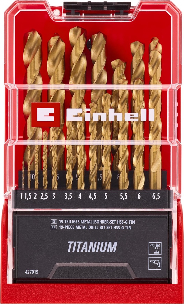 Набор сверл по металлу Einhell 1-10 мм 19 шт. 427019