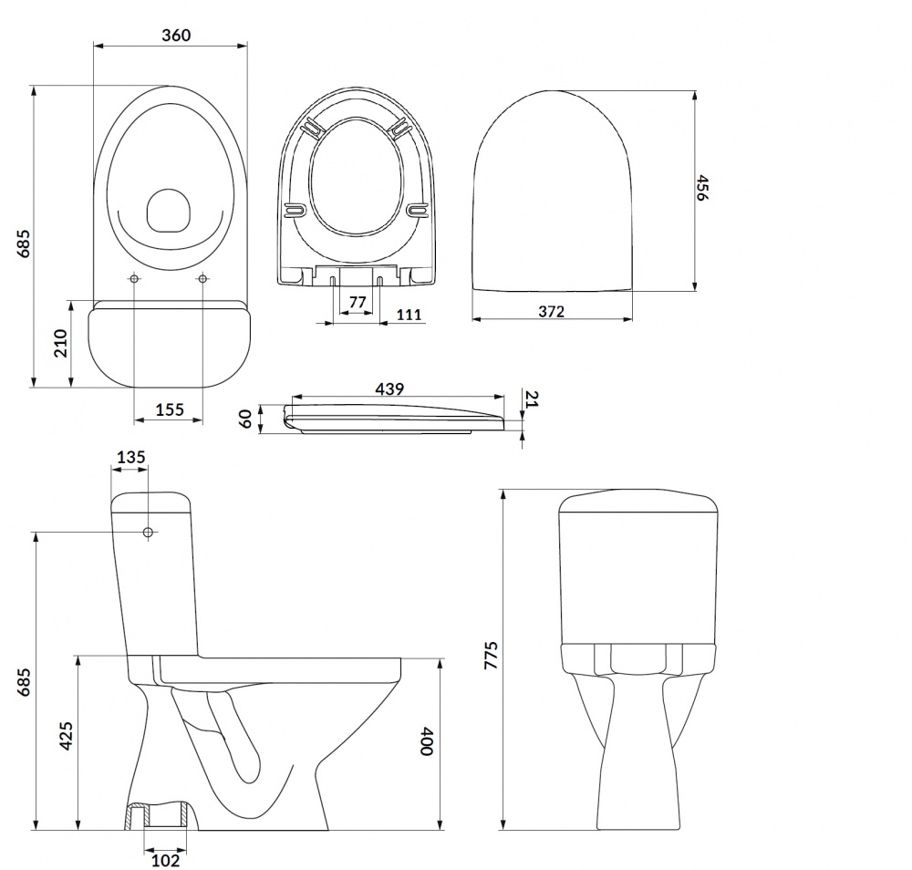 Унитаз-компакт Cersanit Mito 830 Eko II SimpleON 021 с бачком и сиденьем Soft Close дюропласт K44-127