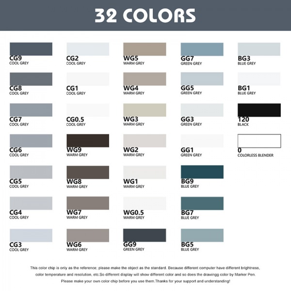 Набір маркерів Arrtx спиртових Alp ASM-02GY 32 кольору сірі відтінки LC302277 