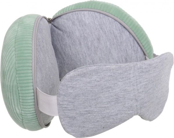 Подушка дорожня кругла з маскою зелений Home Line