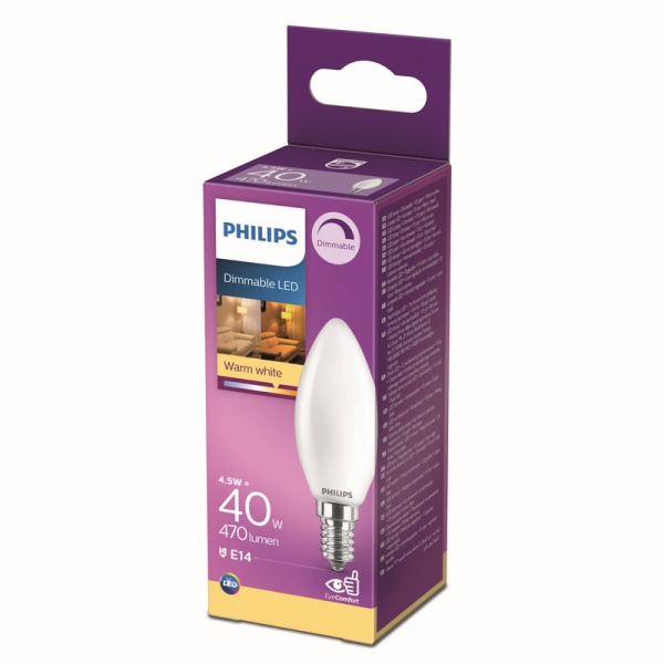 Лампа светодиодная Philips FIL DIM B35 4,5 Вт E14 2700 К 220 В прозрачная 929002430766 