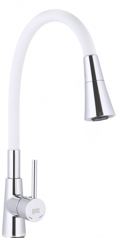Смеситель для кухни ScandiSPA с гибким изливом 2 режима белый