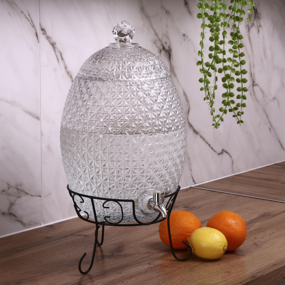 Емкость для напитков Maxmark Рineapple 10 л с крышкой и краном на металлической подставке