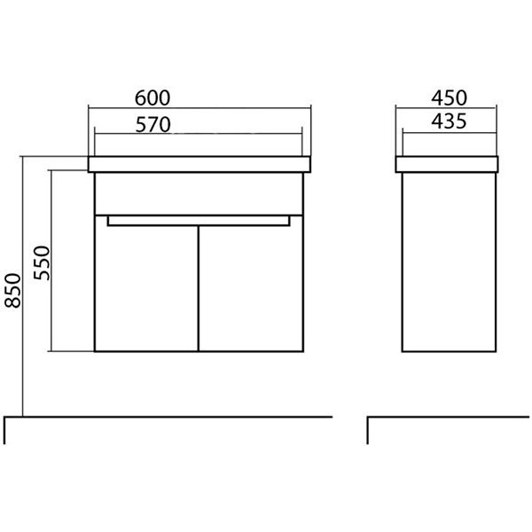 Тумба подвесная Aqua Rodos Омега с умывальником Frame 60 см белая