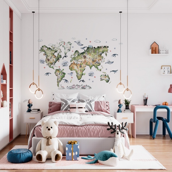 Наклейка Lipastick Детская карта EN с животными 200x120 см