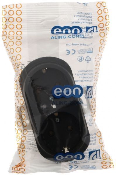 Розетка двойная с заземлением Aling-Conel Eon без шторок черный E604.E1