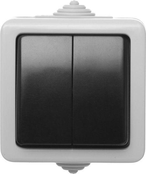 Вимикач двоклавішний REAL-EL Storm без підсвітки 10 А 250В сірий Storm-72015, grey (REAL-EL)