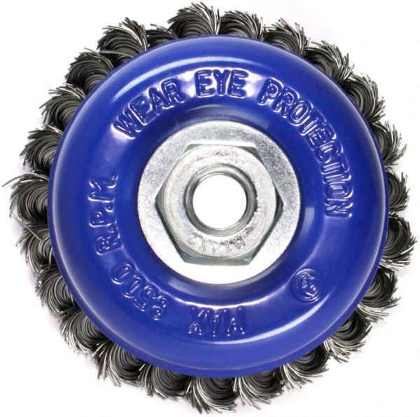 Щітка чашкова 100мм x M14, плетений дріт d0,5 об/хв 8500 стальний дріт S&R 136250100