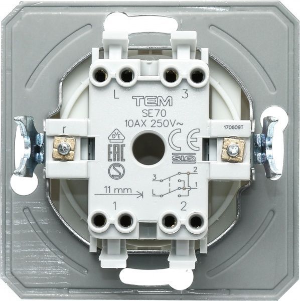 Перемикач перехресний одноклавішний TEM Ekonomik без підсвітки 10 А 250В білий SE70PWXO-U