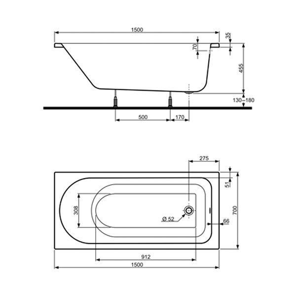 Ванна акриловая Kolo Primo XWP3250000 150x70