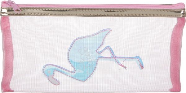 Пенал школьный Фламинго сеточка розовый с рисунком