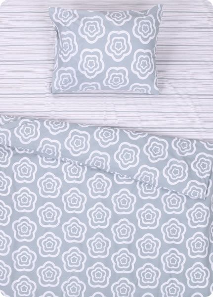 Комплект постельного белья Белые розы 1,5 серый с белым 