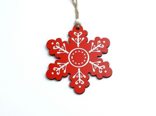 Подвеска Снежинка красная Узор 9 см dEI-38_01 
