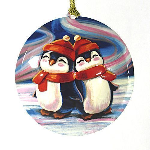 Елочная игрушка шар Пингвины 9 см 