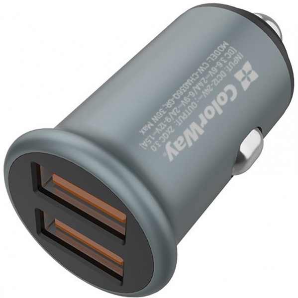 Автомобильное зарядное устройство ColorWay 2USB Quick Charge 3.0 (36 Вт) серый 